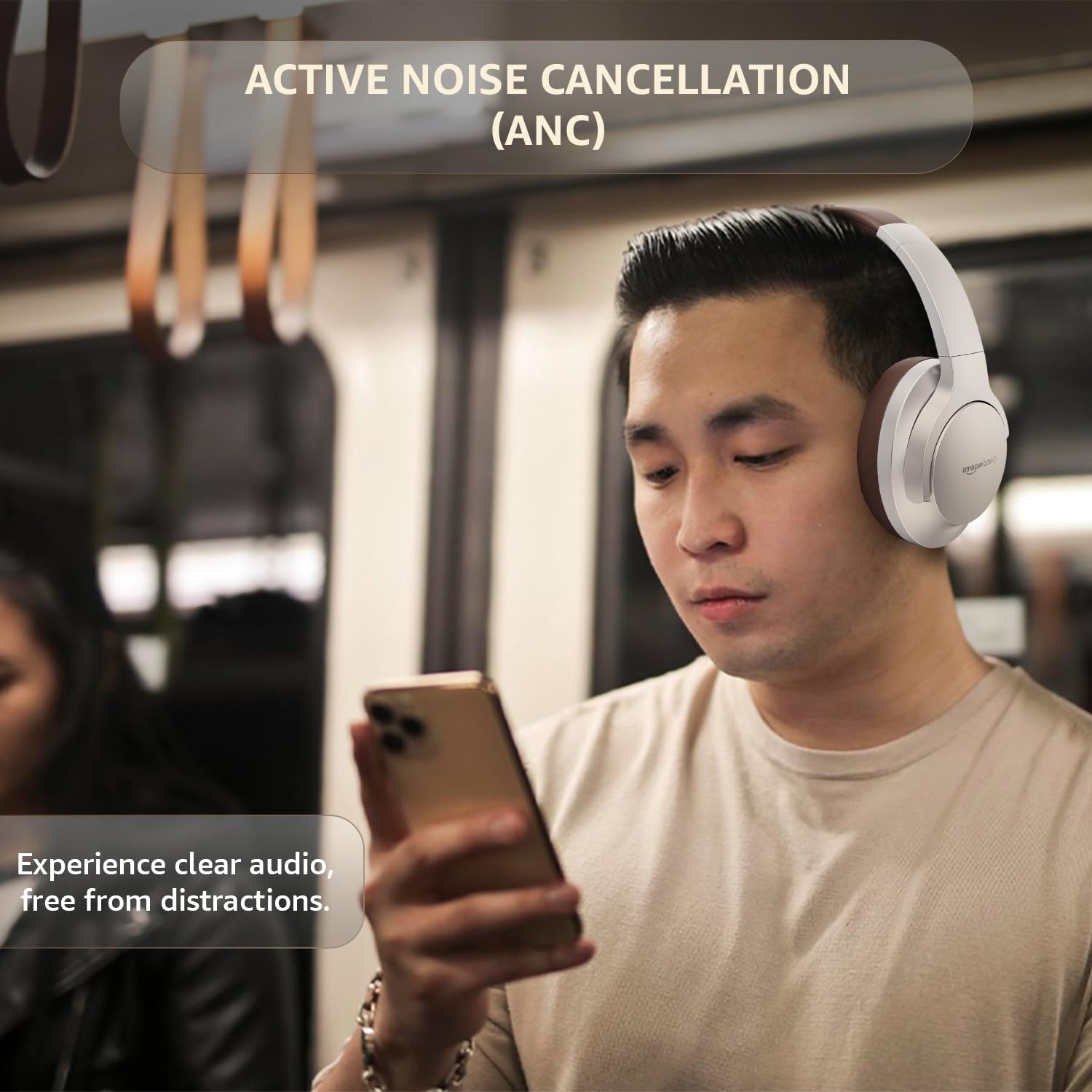 Amazon Basics Pro Series Wireless Noise Cancelling ANC Over Ear Headphone | Bluetooth Headset | USB Charging | 10 m Paring Distance | 74 Hours Battery Life | 40 mm Drivers | IPX4 Rated (Silver) - Image 3